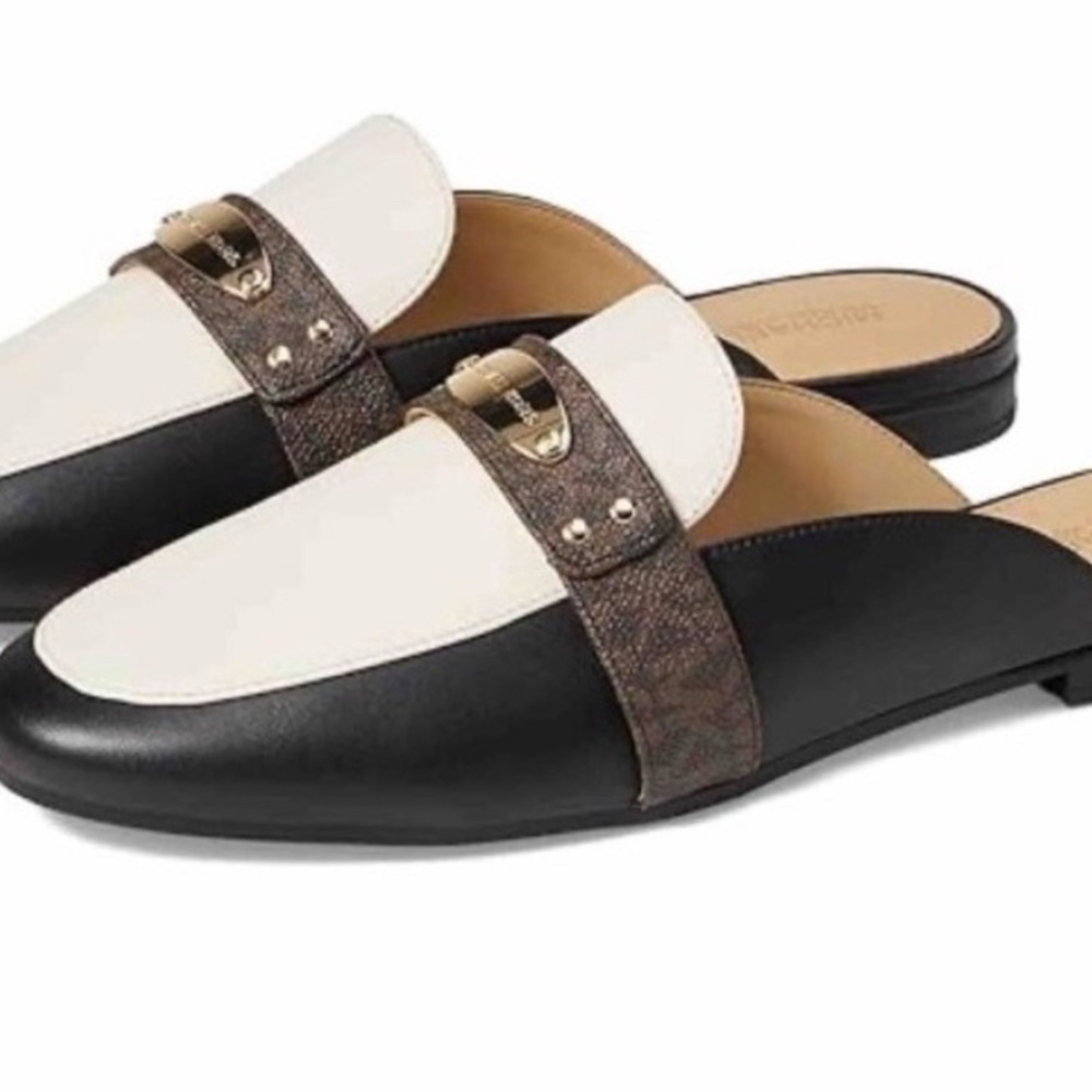 MICHAEL Michael Kors Plate Mules in Black & Light Cream